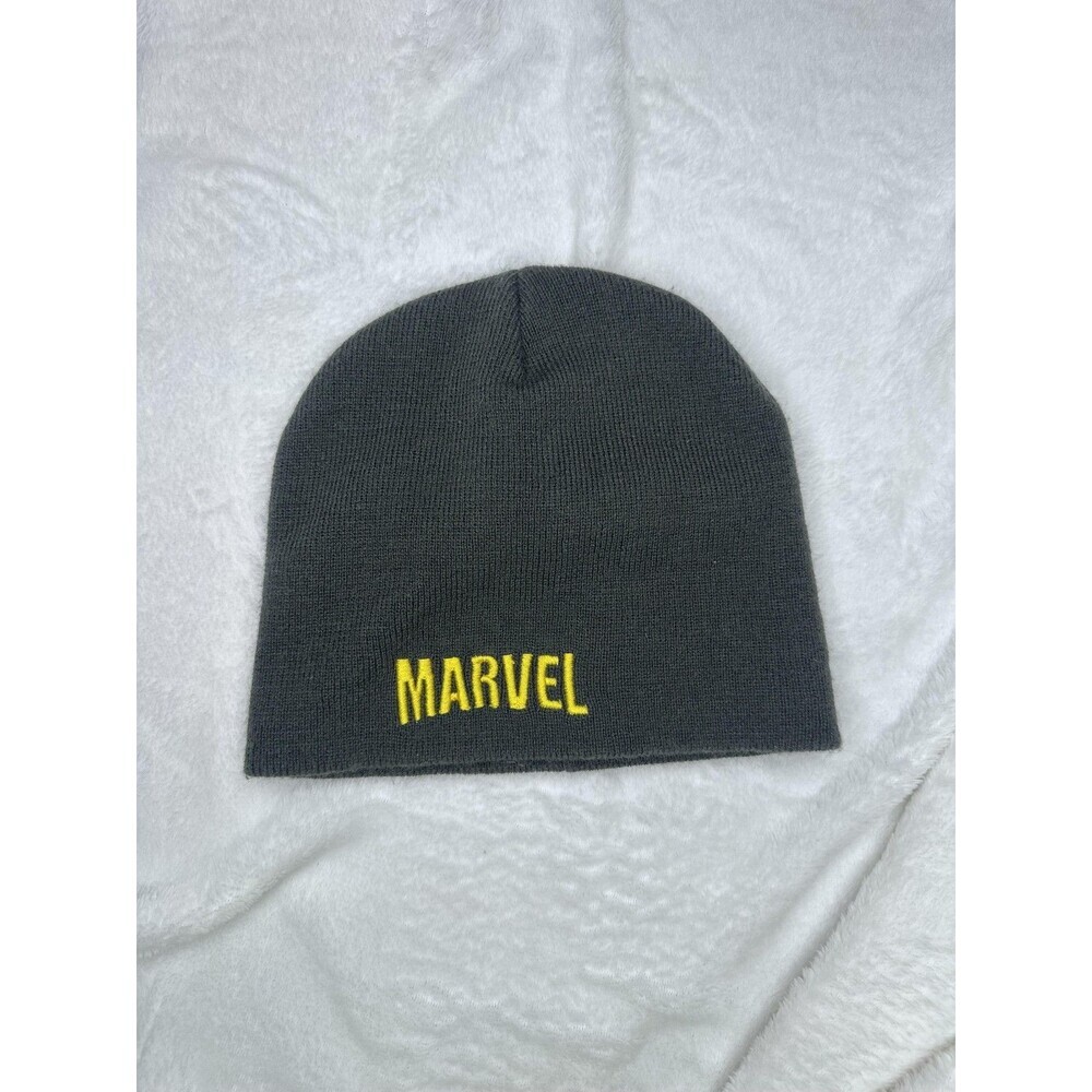 Marvel Hat Beanie Mens One Size Gray Knit Logo Winter Acrylic Embroidered